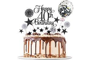 MOORLE Tortendeko 40 Schwarz, Tortendeko 40 Geburtstag Männer, Tortendeko Schwarzes 40th, 40. Kuchendeko Geburtstag, Happy 40th Birthday Deko, Papierfächer Cupcake für 40 Geburtstag Mann Frauen
