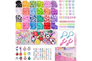 JHWELRG1900+ Loom Bänder Set, 24 Rastern Gummis Bänder Starter Set,DIY Gummibänder für Armbänder Basteln mit Clips,Charms,Perlen und Anderem Zubehör Geschenke für Mädchen Jungs kinder