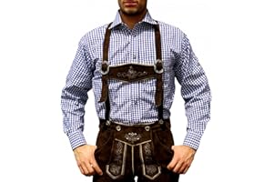 German Wear Chemise de costume traditionnel pour pantalon en cuir traditionnel Oktoberfest - Bleu / carreaux - 100 % coton