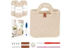 ‎COOPAY Coopay Häkelset für Anfänger, Häkelset Tasche mit Häkelnadel 4,5mm, Anleitung, 5mm Dicke Wolle zum Häkeln Kleine Handtasche, Kreative Geschenke für Töchter, Familie und Freunde - Beige