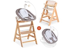 hauck Alpha Plus Newborn Set Deluxe Trona Evolutiva Bebe con Hamaca, Cojín y Arnés - Hamaca Alta Reclinable desde el Nacimiento - Silla Madera Niño Regulable - Tronas Infantiles de Madera - Natural