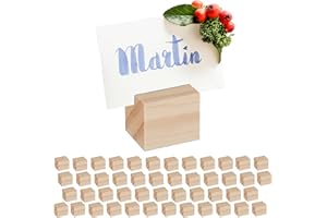 Relaxdays Set de 48 Soportes para Fotos, Porta Tarjetas, Menús, Postales, para Bodas, Fiestas, Madera, Natural, 3 x 3.5 x 3 cm