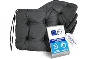 ‎PILLOWS24 Pillows24 4 x Outdoor Seat Cushions, 40 x 40 cm, Extra Thickness 8 cm, Water and UV-Resistant + Straps, Comfortable Chair Cushion, Seat Cushion, Garden Chair, Seat Cushion, Chair Cushion (Graphite)