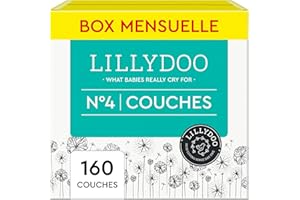 LILLYDOO Couches douces pour la peau, taille 4 (9-14 kg), boîte mensuelle (160 couches) (FSC Mix)