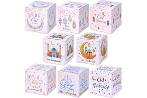 HOWAF 16 Boite Eid Mubarak Box Eid Mubarak Decoration, Boite Aid Moubarak Eid Mubarak Decoration Gateau Boite Oîte à Dragées Bonbonnières Papier pour Islamique Musulman Ramadan Eid Mubarak Decoration