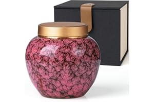 HAUYEST Small Urns for Human Ashes Keepsake,Handmade Mini Cremation Urn for Human Pet Ashes,Ceramic Urns with Metal Screw Lid,Hold Ashes Up to 10 Cubic Inches (Pink)