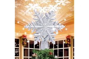 CHENFEC Weihnachtsdeko Weihnachtsbaumspitze Schneeflocke,Christbaumspitze Led Schneeflocke Projektor mit 3D Rotation,Baumschmuck Weihnachten für Weihnachten,Hause,Innendekoration, (Silbrig)
