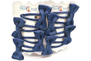 LA PETITE PRINCESSE Set 8 Pcs HAIR BOWS HAIR CLIPS GIRLS CLIPS SCHOOL RIBBON SLIDES Hair ACCESSORY (Navy Blue)