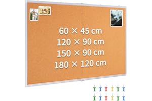 maxtek Lavagna in Sughero con Cornice in Alluminio 120 × 90 cm, Rettangolare Bacheca in Sughero da Parete con 12 Puntine e Strumento di Montaggio pour la Maison, le Bureau, l'école