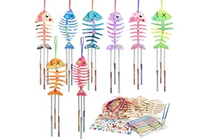 XIXKOLYU® Juego de 12 carillones de viento, juegos de manualidades para niños, artesanías de madera para niñas y niños, para hacer tus propios adornos de carillones de viento de peces, bricolaje