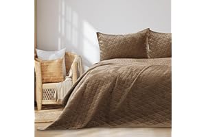 RESTILO Narzuta Na Łóżko 200 x 220 cm Beżowa Cappuccino Welwetowa Zamszowa Pikowana AmeliaHome Laila