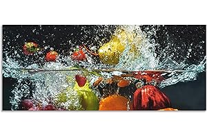 ARTland Spritzschutz Küche aus Alu für Herd Spüle 120x50 cm (BxH) Küchenrückwand mit Motiv Essen Obst Früchte unter Wasser Erbeeren Trauben Orange S6JP