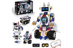 PATEMZON Technic Robot Télécommandé pour Enfants, 6 en 1 Programmable Roboticset avec LED, App et Télécommande, STEM Ensemble Technique Robot Jouet Cadeau Créatif pour Garçons et Filles