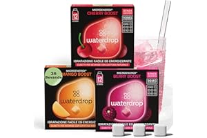 WATERDROP MICRODRINK waterdrop® Energy Drink, 90mg Caffeina Naturale con Vitamina B, 36 cubetti per acqua - Zero Zuccheri e poche Calorie - Bevanda energetica al gusto di frutti di bosco, mango e ciliegia - preworkout