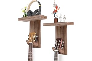 Mulucky Guitar Wall Mount, 2 Pack Guitar Wall Hanger Holder with Shelf for Banjo Violin Ukulele Acoustic or Electric Guitar