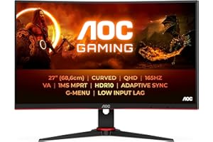 AOC Gaming CQ27G2SE - 27 Zoll QHD Curved Monitor, FreeSync Premium (2560x1440, 165 Hz, HDMI 1.4, DisplayPort 1.2) schwarz-rot