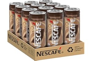 ‎NESCAFÉ NESCAFÉ Ready-to-drink Typ Cappuccino, trinkfertiger Iced Cappuccino in der Dose für unterwegs, koffeinhaltig, 12er Pack (12 x 250ml)