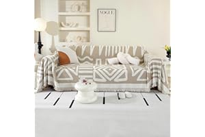 OstepDecor Boho Sofa Cover 3 Seater, Chenille Couch Cover for Corner Sofa, Washable Sofa Slipcover, Couch Protector Loveseat L Shaped Covers with Tassel, Suitable for All Seasons, 230 x 340 cm, Khaki