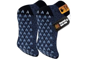 SukModen Mens Thermal Slipper Socks with Anti Slip Grips 1 Pair – Thick Fluffy Non Slip House Socks, Warm Knitted Bed Socks for Men Winter & Christmas, Sizes 6-11 11-15 Black Grey Blue