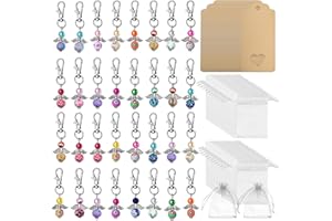 JULYEE 32 Stk Gastgeschenke Hochzeit Schutzengel + Organza Beutel + Kraftpapier Anhänger, Mini Engels Schlüsselanhänger Geschenke für Arbeitskollegen Taufe Kommunion Konfirmation Geschenk Party Mitbringsel