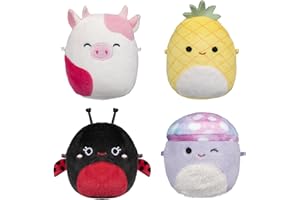 Squishmallows Micromallows Original Plush 4-Pack - Trudy Ladybug, Caedyn Cow, Maui Pineapple and Minya Mushroom