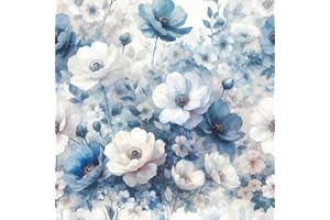 Livelynine Carta da Parati Floreale Acquerello Blu E Bianco 44.5CMx7M Carta da Parati Autoadesiva Muro Camera Letto Bagno Soggiorno Pellicola per Mobili Adesiva Fantasia Vintage Forale Blu Art Deco