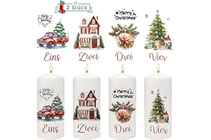 Joxessaien 2er Set Advent Kerzen Tattoo 6-8cm | Adventskalender Zahlen & Weihnachtsmotive Auto Haus | Kerzenaufkleber für Stumpenkerzen Weihnachten