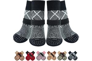 BEAUTYZOO Dog Socks to Prevent Licking Paws, Anti Slip Dog Shoes for Hot Pavement Hardwood Floors, Traction Control Toe Grips Puppy Boots & Paw Protectors for Small Medium Large Senior Dogs, Grey S