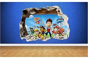 THORPE SIGNS Wandaufkleber, 3D-Design Paw Patrol, sieht aus wie Wanddurchbruch, für Kinderzimmer, Vinyl, Vinyl, Large: 81cm x 58cm