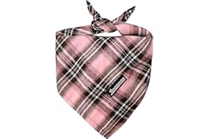 MAMORE Adjustable Plaid Dog Bandanas,1PC Soft Washable Cotton Triangle Bib Kerchief Scarfs for Small Medium Large Dogs and Cats (Pink, Large)