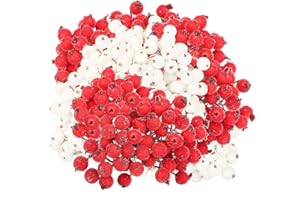 YOLOUP 400pcs künstliche Mini Holly Beeren Frosted Beerenblume Winter Kranz Dekor Weihnachtsdeko Weihnachtskranz Beerenzweige für Weihnachtsbaum Dekoration Hochzeit Geburtstag Party (rot+Silber)
