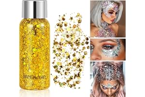 WAVEBEEXS Paillettes Gel Pour Visage, Cheveux et Corps - Chunky Maquillage Festival - Glitter Makeup Pour Musical/Party/Masquerade (Doré)