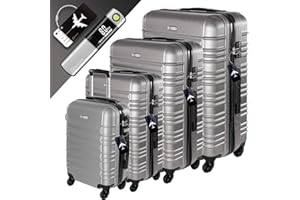 Devillo Atlas Travel Suitcase Set, Steel Symphony (Silver), Hard case set with TPU wheels