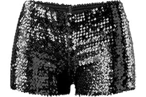 GENERIC Pantalones Cortos para Mujer Color Negro Brillante Sexy Elegante Nocturno Festivales Trajes Brillantes Pantalones Cortos Negros para Fiesta con Lentejuelas