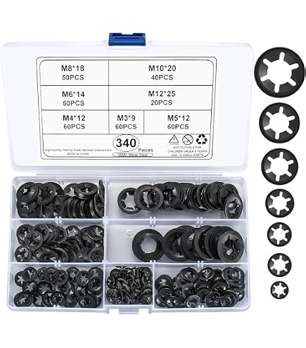 10 Rondelles Blocage à Dent Interne étoile – 10x20 Mm – Pour Arbre 10 Mm – Métal Noir – Uxcell