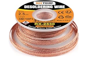 BEEYUIHF Treccia di dissaldatura, 2.5 mm Filo dissaldante, Stoppino per dissaldare, 3M/10ft treccia di stoppino per saldare, per la rimozione della saldatura (2.5mm 3m) 1 pezzi