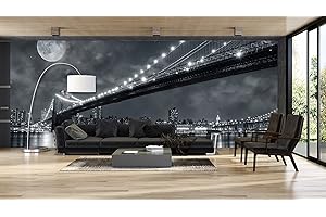 Oedim Fotomural Vinilo Pared Vista Nocturna Nueva York en Blanco y Negro | Fotomurales Pared | Fotomural Decorativo | Mural | Vinilo Decorativo | 150 x 100 cm | Decoración Gimnasios |