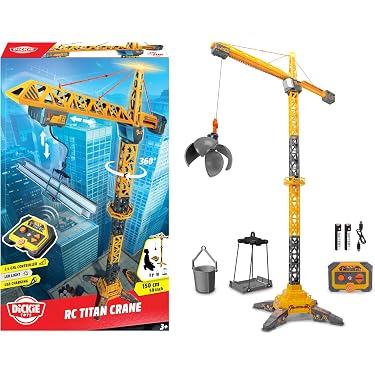 Dickie, Grúa Titan Radio Control 150 cm, Gira 360º, Sube y Baja con Luz y USB, Incluye Accesorios, Juguete de Construcción, A Partir de 3 Años ( 203729025