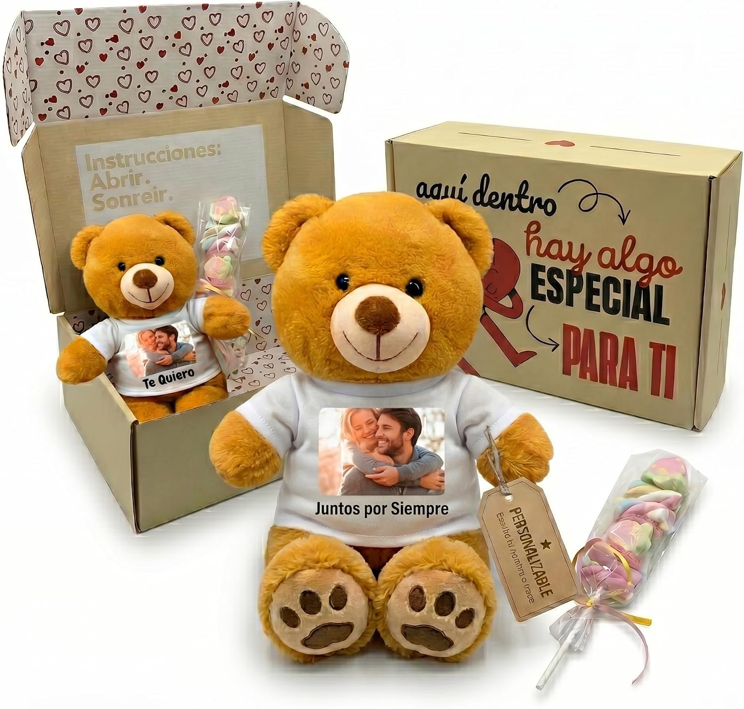 Peluchilandia Peluche Personalizado con Foto en Cajita Decorada Regalo Personalizado para Mujer y Hombre | Regalos para Amigas (MARRÓN)