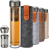 Teflaska med infusionsbehållare 500 ml - dubbelväggigt glas med filtpåse - värmetålig - läckagesäker - diskmaskinssäker (Antr