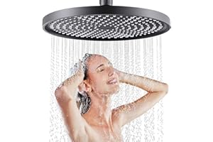 JINYOMFLY Runder Kopfbrause Regendusche 25CM, Fester Duschkopf Regendusche Groß, Hochdruck Kopfbrause Wassersparend, Selbstreinigende Regendusche Duschkopf 360° Verstellbarer (Schwarz)