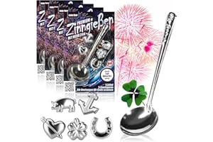 com-four® Zinngießen mit 20 schweren Figuren und 4 Löffel, Silvestergießen das Wahrsagerei-Partyspiel die gesunde Alternative zum Bleigießen - Family Pack (Komfort - 3g - 24-teilig)