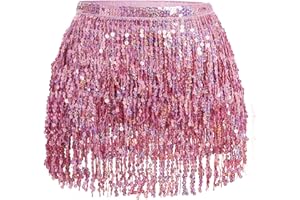 JERBRO Glitzer Damen Rock Pailletten Rock Bauchtanz Kostüm Mini Rock Cowgirl Kostüm Tanzkleid Rave Outfit Hüfttuch Kostüm für Damen Mädchen