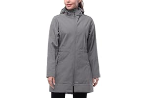 33,000FT Chaqueta larga de softshell para mujer con capucha forrada de forro polar, resistente al viento, impermeable, cortavientos