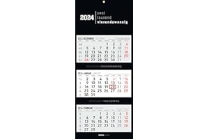 ALPHA-EDITION 3-Monatskalender Black 2024 - Büro-Kalender 33x20 cm (geschlossen), 33x80 cm (geöffnet) - faltbar - mit Datumsschieber - Alpha Edition