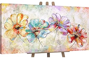 YS-Art Acryl Gemälde auf Leinwand handgemalt schöne Blumen Leinwandbild Abstrakt bunte Farben Wanddeko Wohnzimmer modern Wohndekor Büro Kunst 120x60 cm