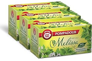 Pompadour, Infuso Melissa, 60 Filtri (3 Confezioni da 20 Filtri), Rlassante e Distensivo, Ideale per la Sera, 100% Naturale, Senza Lattosio, Glutine e Allergeni, Vegan