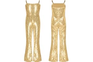 Rswnyirn Kids Girls Sleeveless Shiny Sequin Jumpsuit Movie Star Dance Leotard Fancy Dress Up Singer Bodysuit