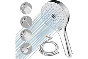 Nafall Słuchawka prysznicowa z wężem – 130 mm duża głowica prysznicowa, okrągła głowica prysznicowa, Big Shower Head z 4 rodzajami strumienia, regulacja jedną ręką, słuchawka prysznicowa z funkcją