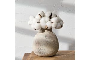 PORCER Ceramic Rustic Flower Vase, 6.1 Inch Cute Boho for Home Decor, Farmhouse Terracotta Vase for Living Room, Table, Shelf, Mantel Decoration, Farmhouse, Natural Brown